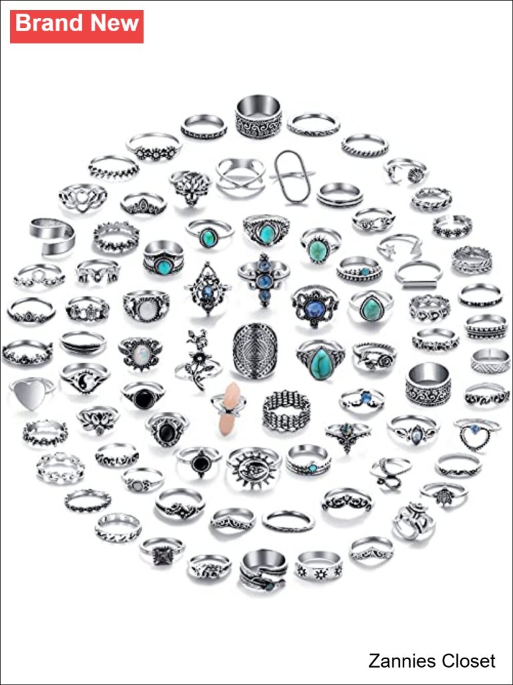 💍 82 Pc Vintage Silver Plated Stacking Knuckle Rings Set Bohemian